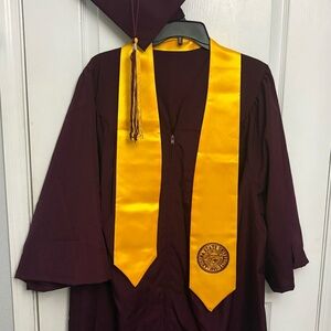 Arizona State University Maroon Graduation Gown with Gold Stole + tassel